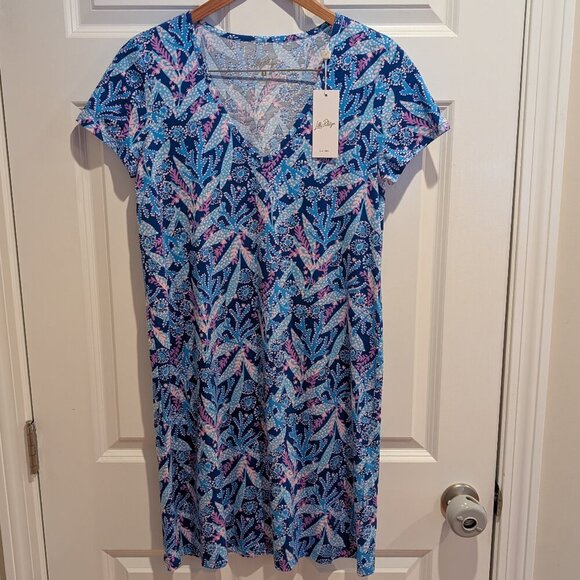 Women's Lilly Pulitzer Etta Short Sleeve Dress Barton Blue Star Gazing NWT Small - Picture 5 of 15